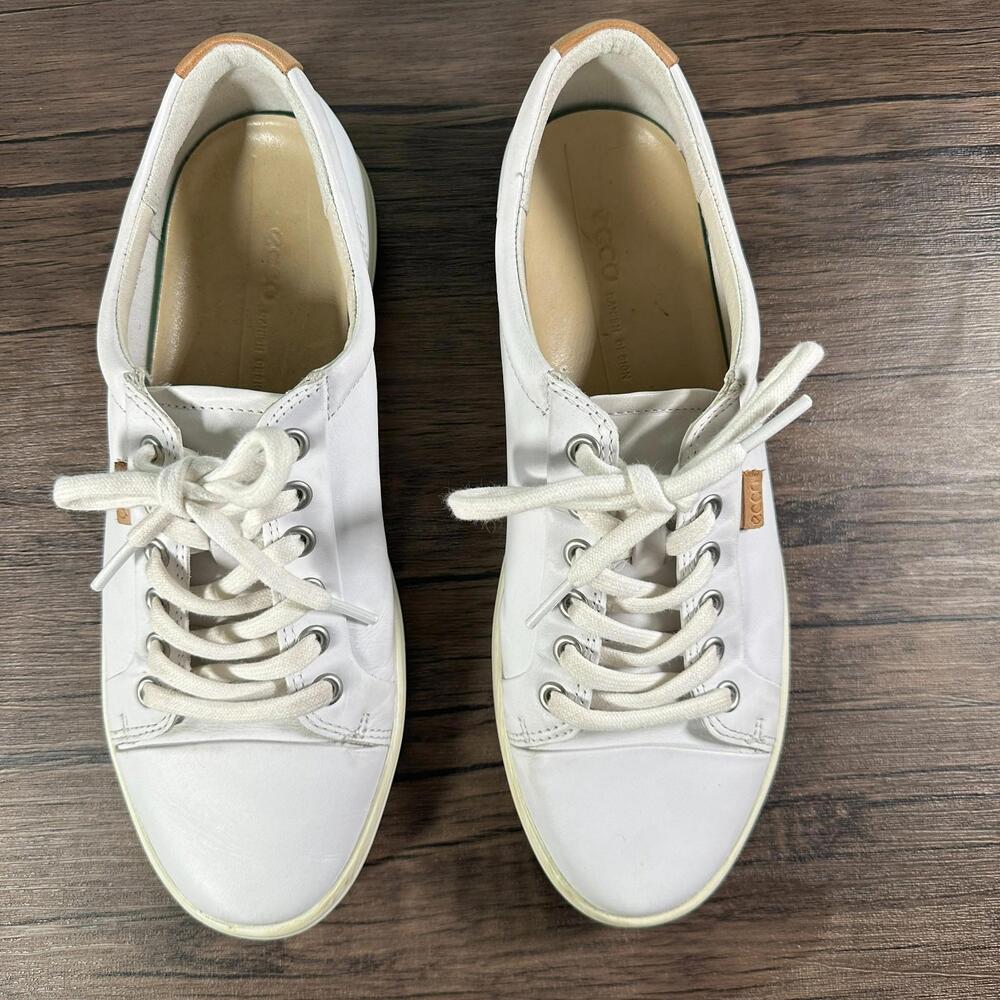 Ecco Soft 7 Women’s White Leather Lace-Up Sneakers Size 9-9.5 Casual Comfort
